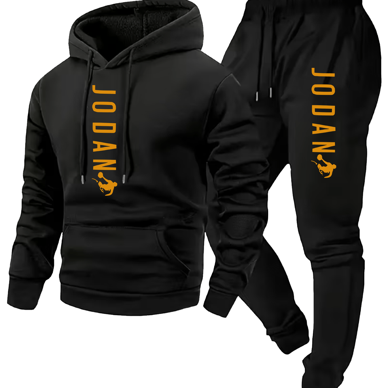 Men's two-piece set with hooded top and graphic print—an essential casual choice for autumn and winter.
