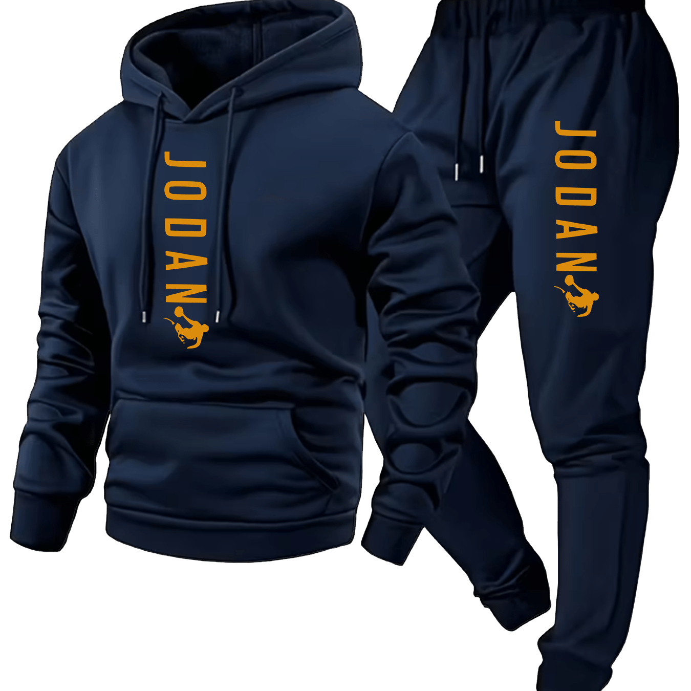 Men's two-piece set with hooded top and graphic print—an essential casual choice for autumn and winter.