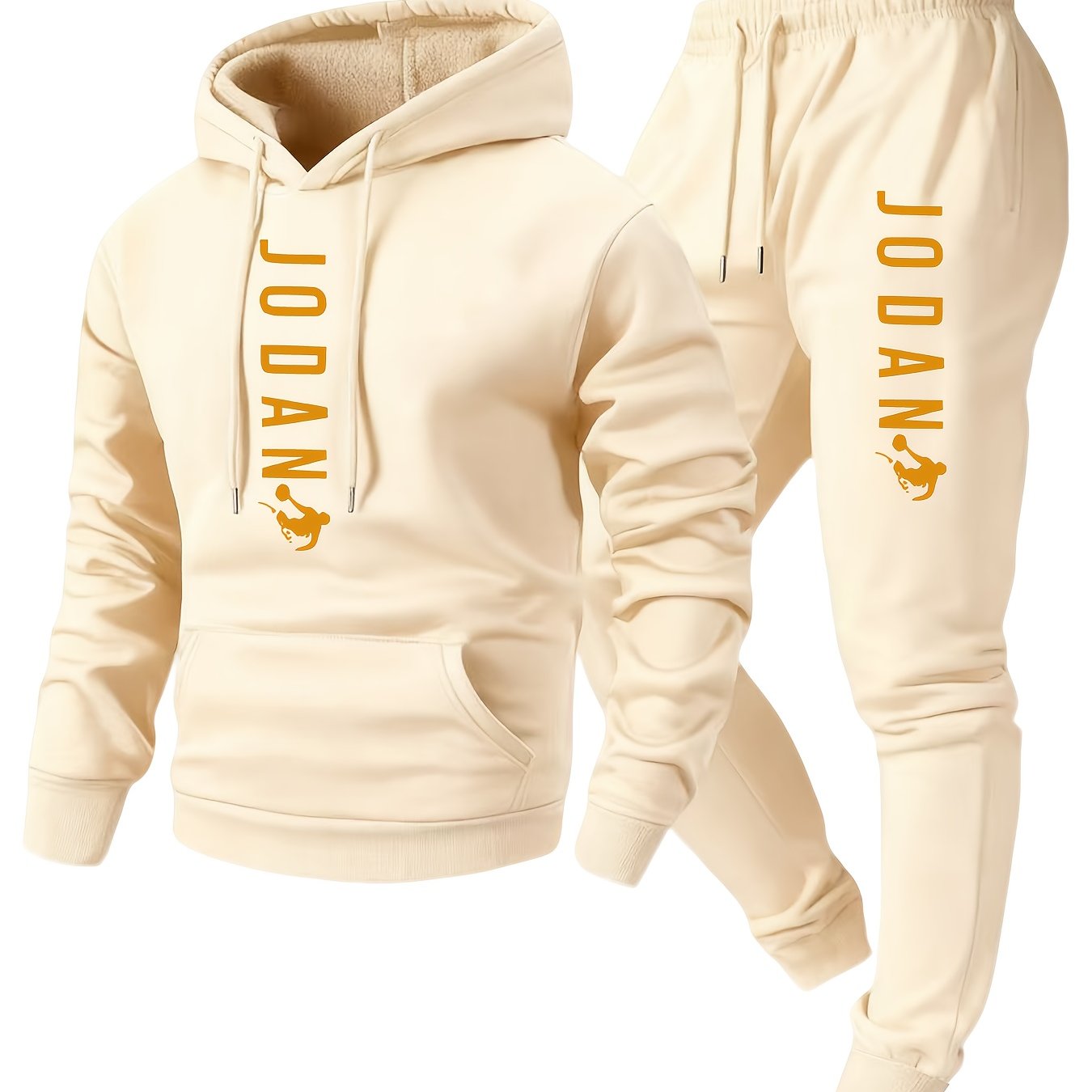 Men's two-piece set with hooded top and graphic print—an essential casual choice for autumn and winter.