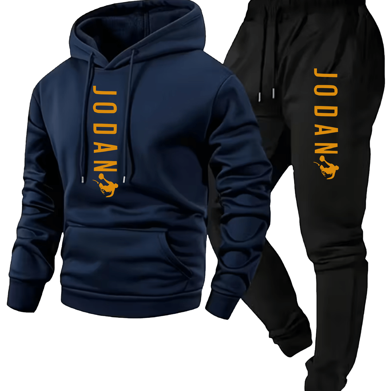 Men's two-piece set with hooded top and graphic print—an essential casual choice for autumn and winter.