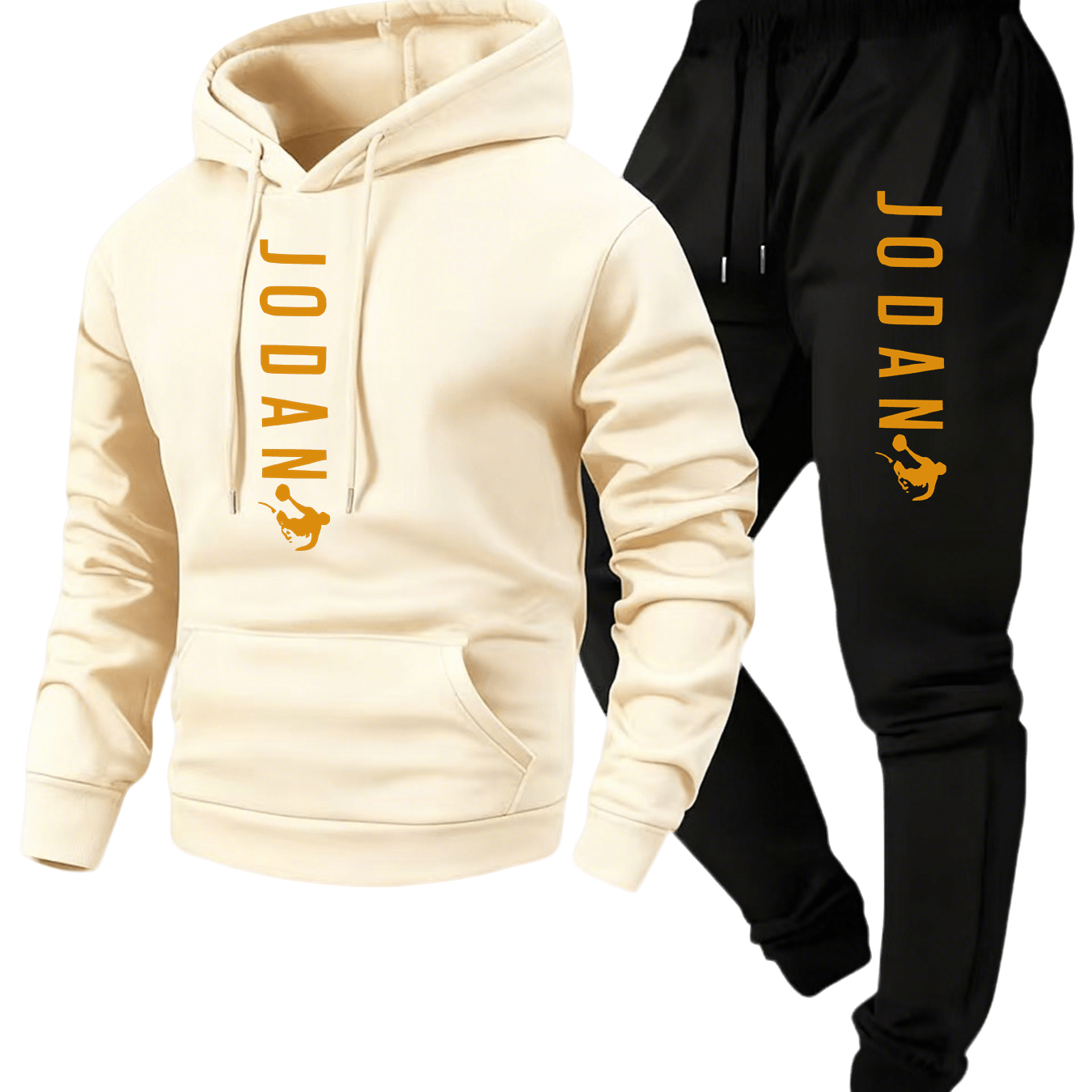 Men's two-piece set with hooded top and graphic print—an essential casual choice for autumn and winter.