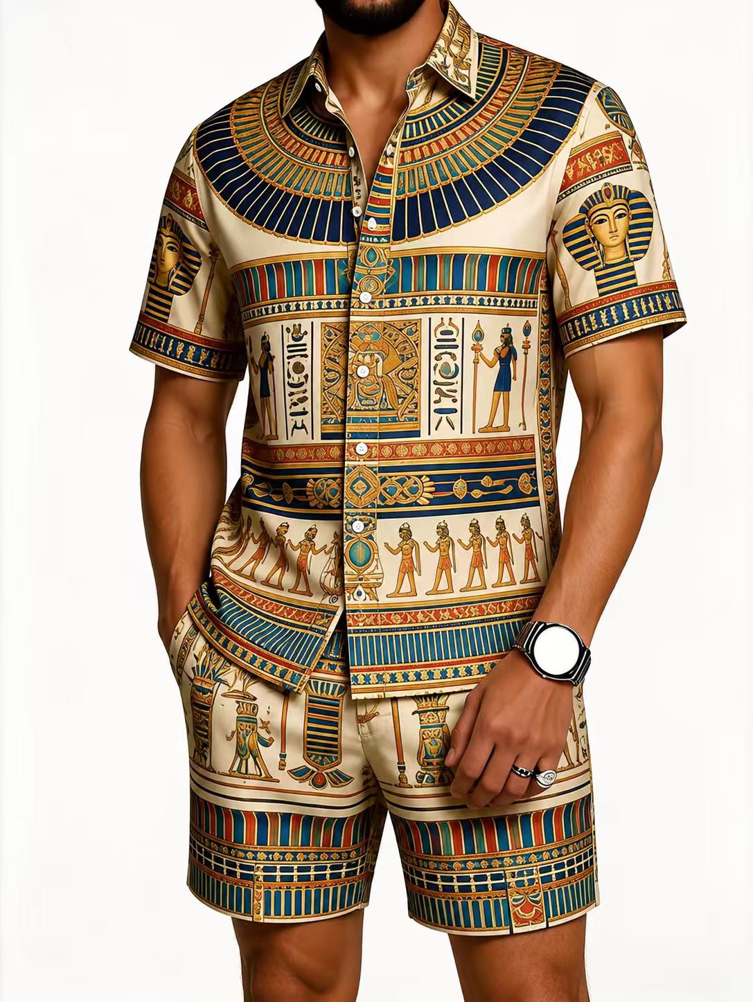 Men's African Print Short Sleeve Shirt and Pants Set