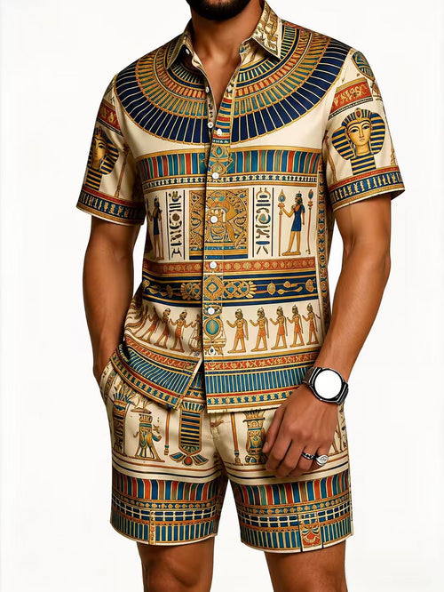 Men's African Print Short Sleeve Shirt and Pants Set