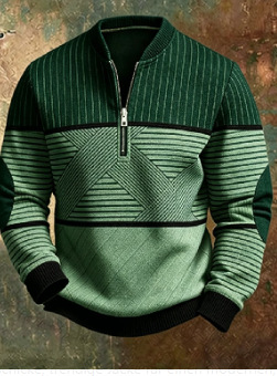 Men's Green Geometric Half-Zip Pullover