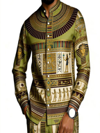 2026 Hot Selling Cross-Border Men's African Ethnic Print Casual Long-Sleeved Trousers Set