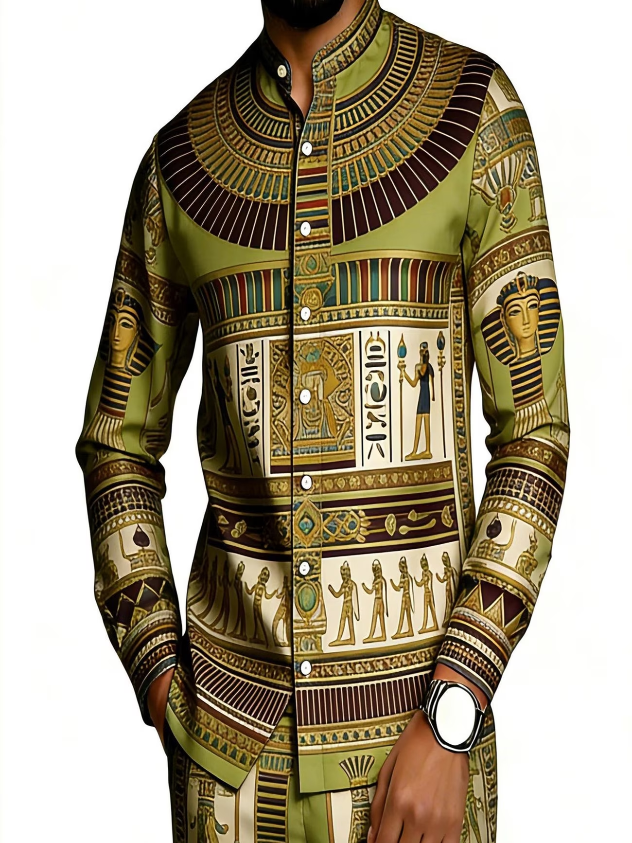 2026 Hot Selling Cross-Border Men's African Ethnic Print Casual Long-Sleeved Trousers Set
