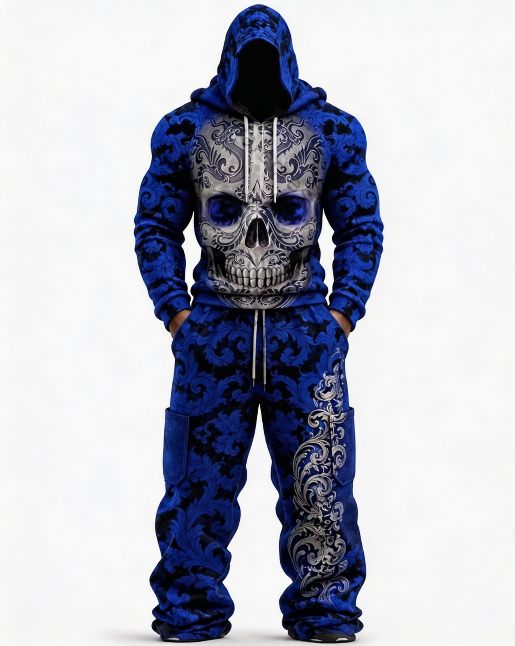 Men's Skull Graphic Hoodie & Sweatpants Set - Halloween Streetwear Outfit