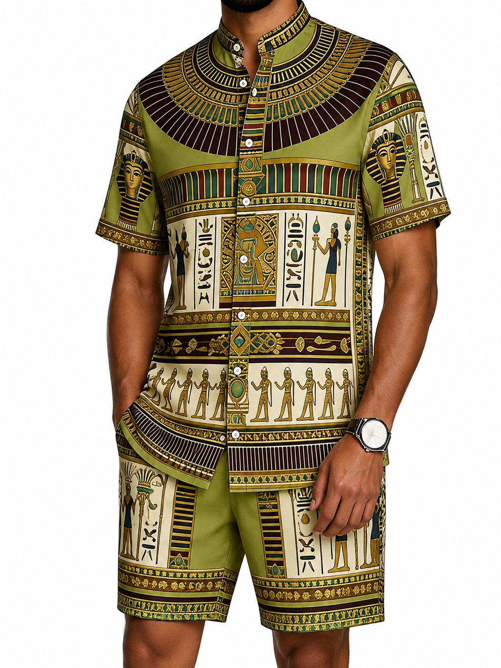 Men's African Print Short Sleeve Shirt and Pants Set
