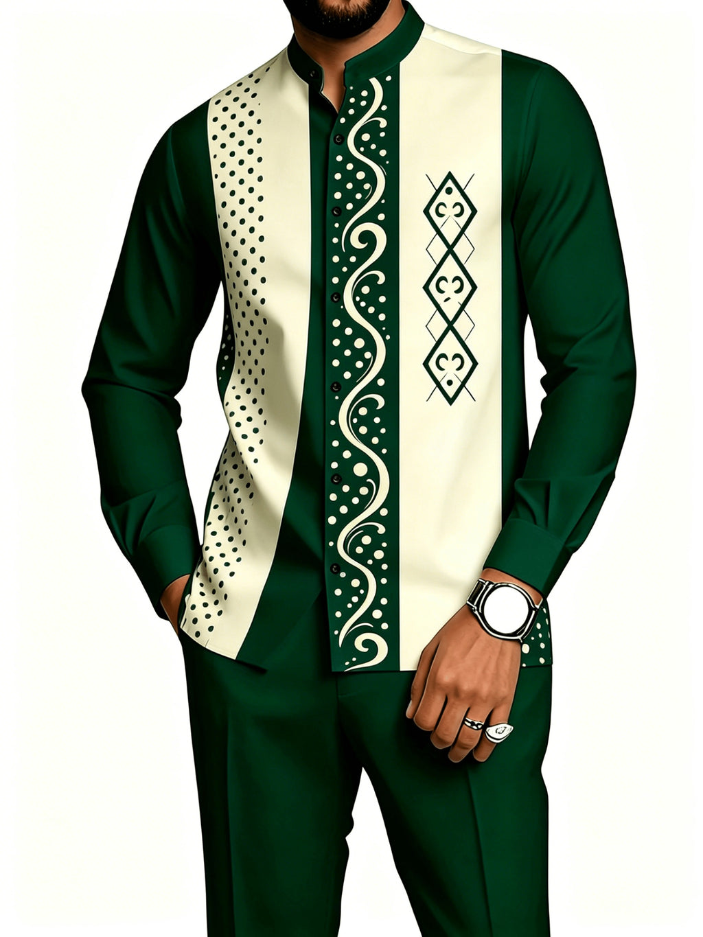 Men's 2-Piece Geometric Print Shirt Set - Breathable & Casual