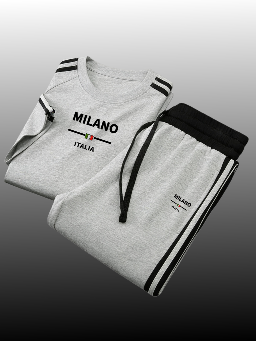 2026 New Crew-Neck Long-Sleeve Top and Pants Two-Piece Set with Milan Print