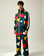 Men's stand collar zip-up jacket and pants set
