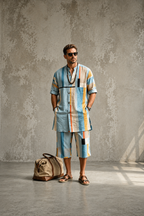 Men's Abstract Print Long Shirt and Cropped Pants Set

