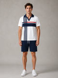 Men's Summer 2026 New Short-Sleeve & Shorts Two-Piece Set – V-Neck with Striped Print Pattern