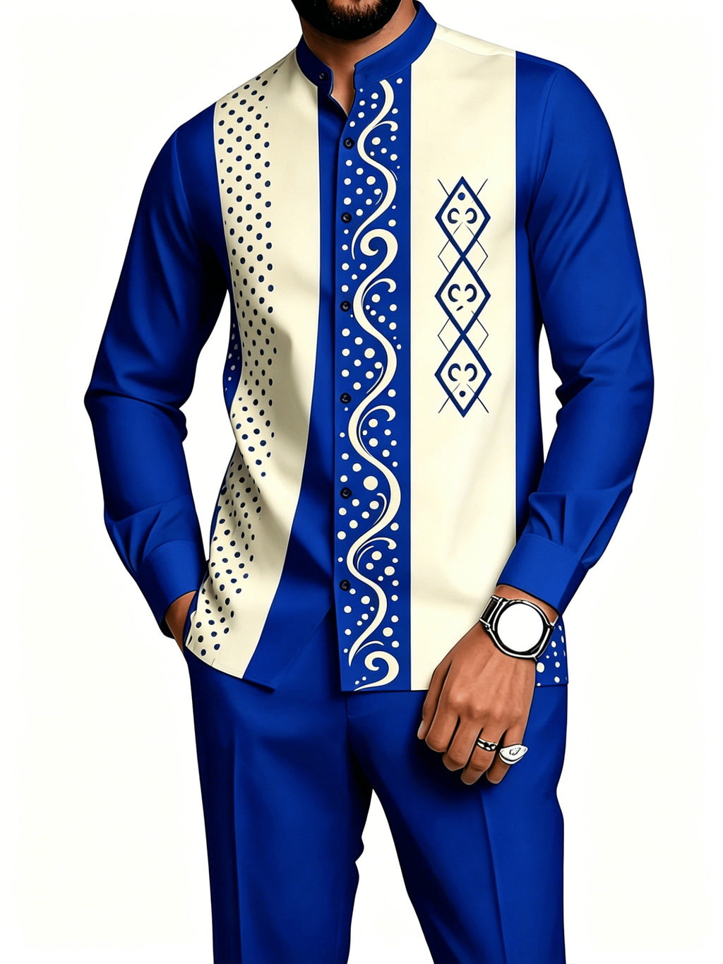 Men's 2-Piece Geometric Print Shirt Set - Breathable & Casual