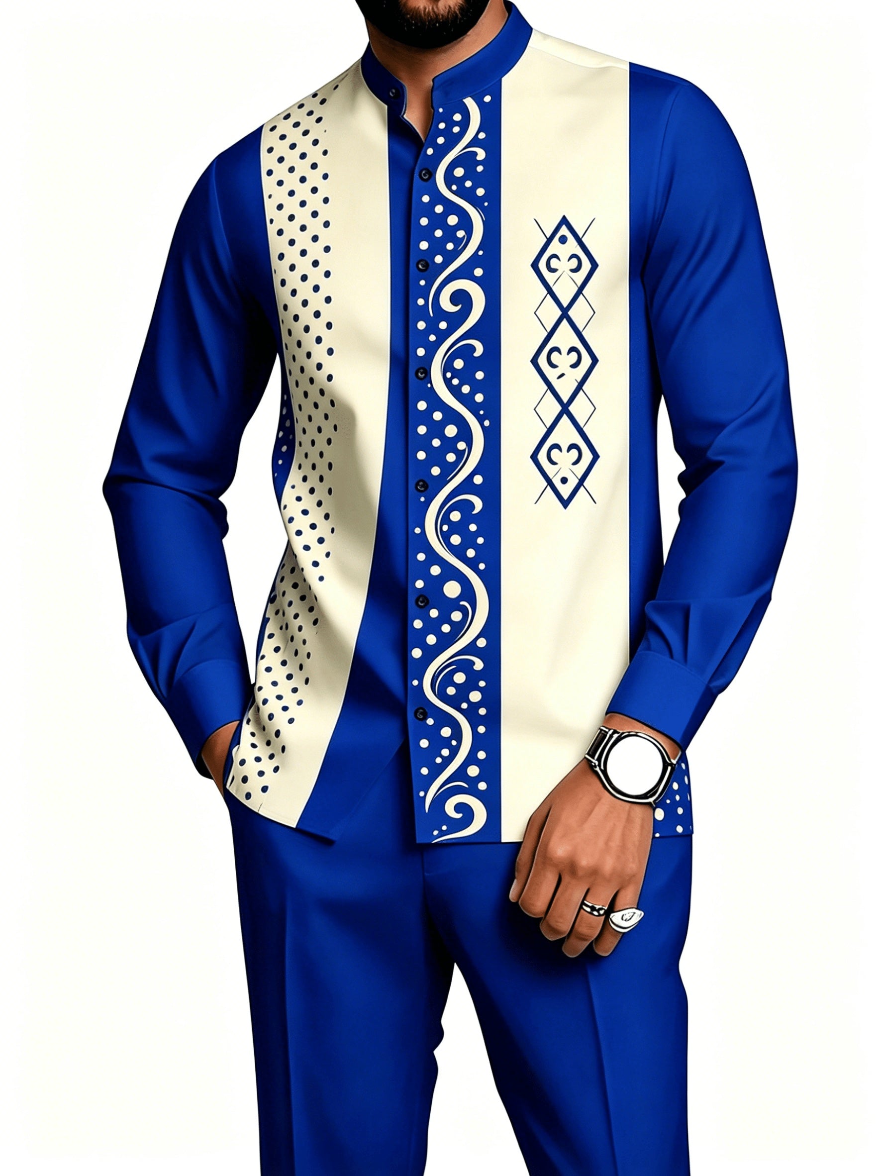 Men's 2-Piece Geometric Print Shirt Set - Breathable & Casual