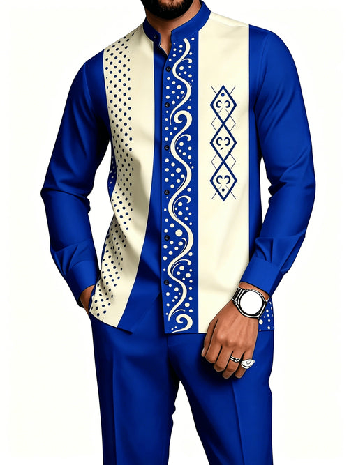 Men's 2-Piece Geometric Print Shirt Set - Breathable & Casual