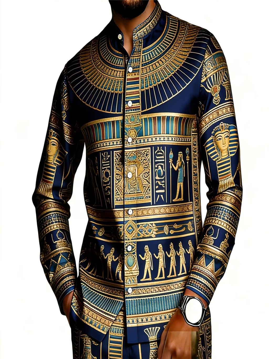 2026 Hot Selling Cross-Border Men's African Ethnic Print Casual Long-Sleeved Trousers Set