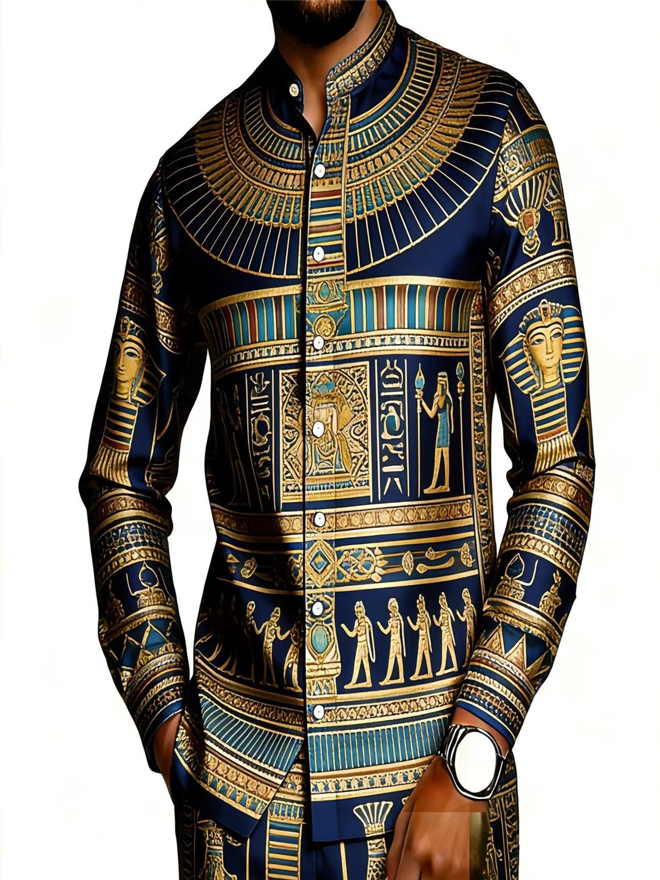 2026 Hot Selling Cross-Border Men's African Ethnic Print Casual Long-Sleeved Trousers Set