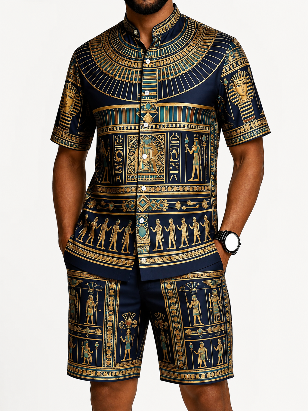 Men's African Print Short Sleeve Shirt and Pants Set