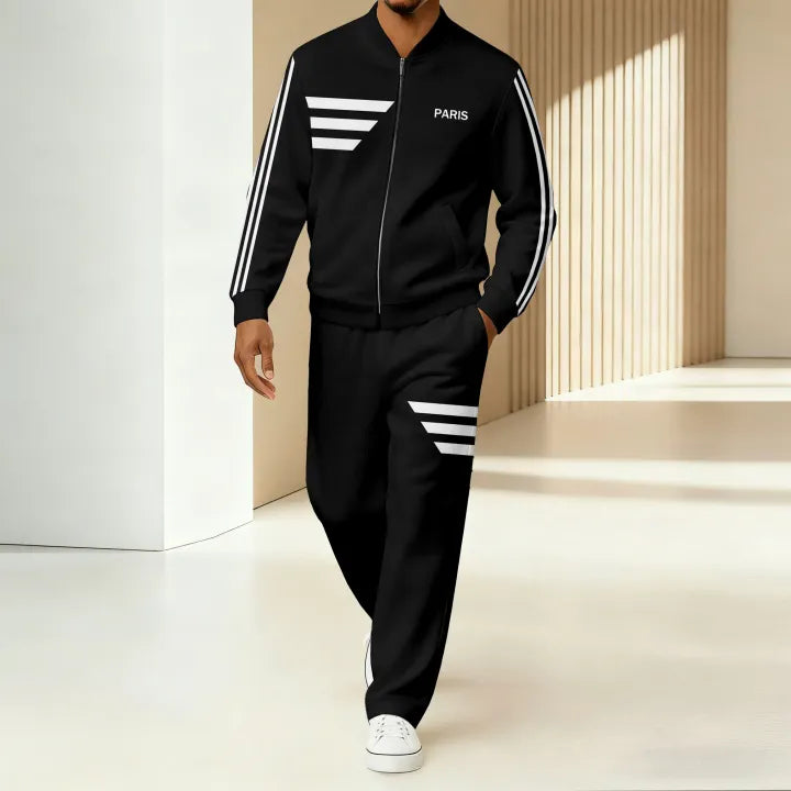 Men's Green Red Zip Up Tracksuit Set - Striped Jacket & Track Pants