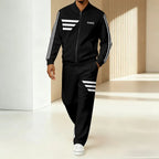 Men's Green Red Zip Up Tracksuit Set - Striped Jacket & Track Pants