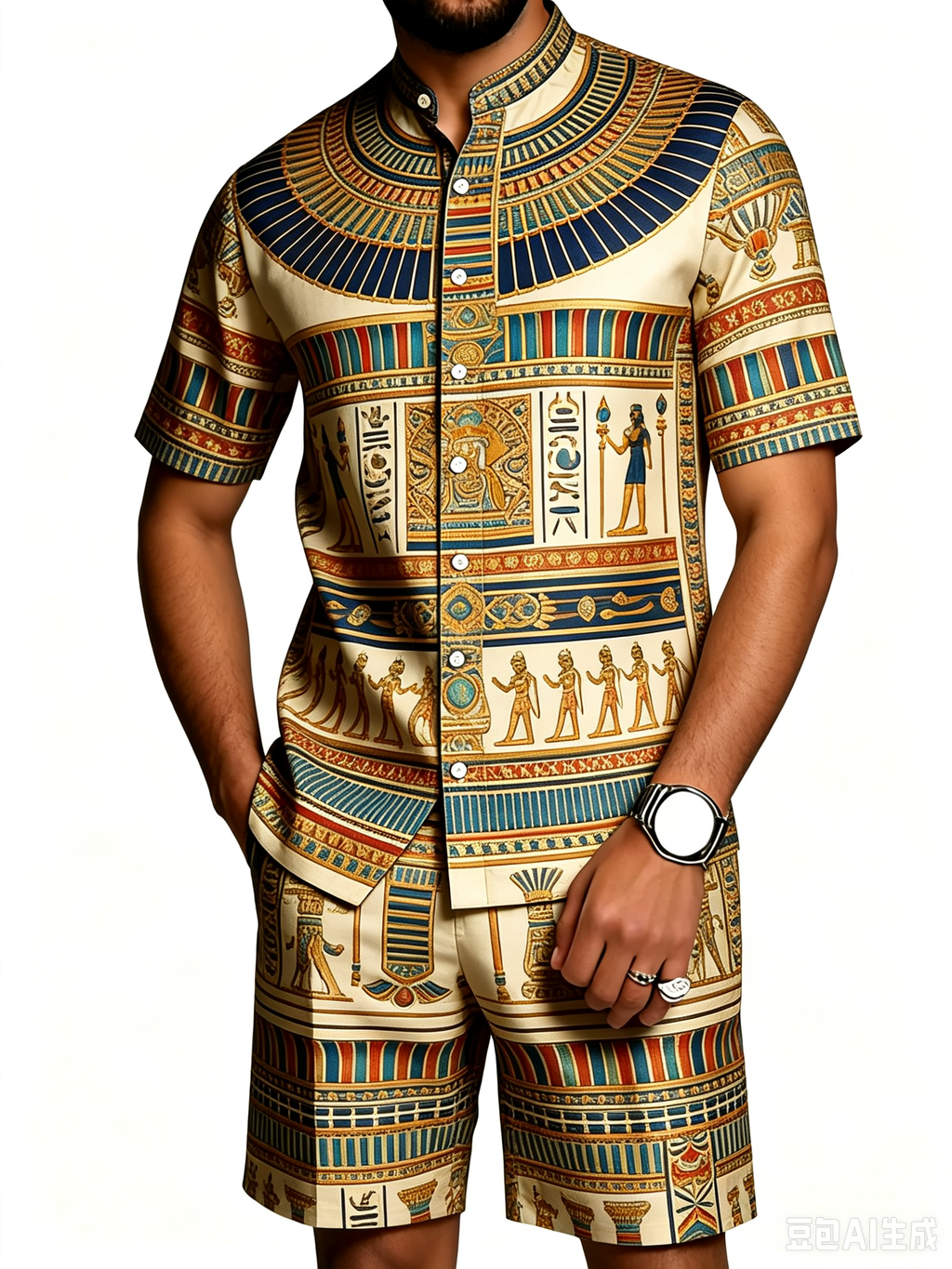 Men's African Print Short Sleeve Shirt and Pants Set