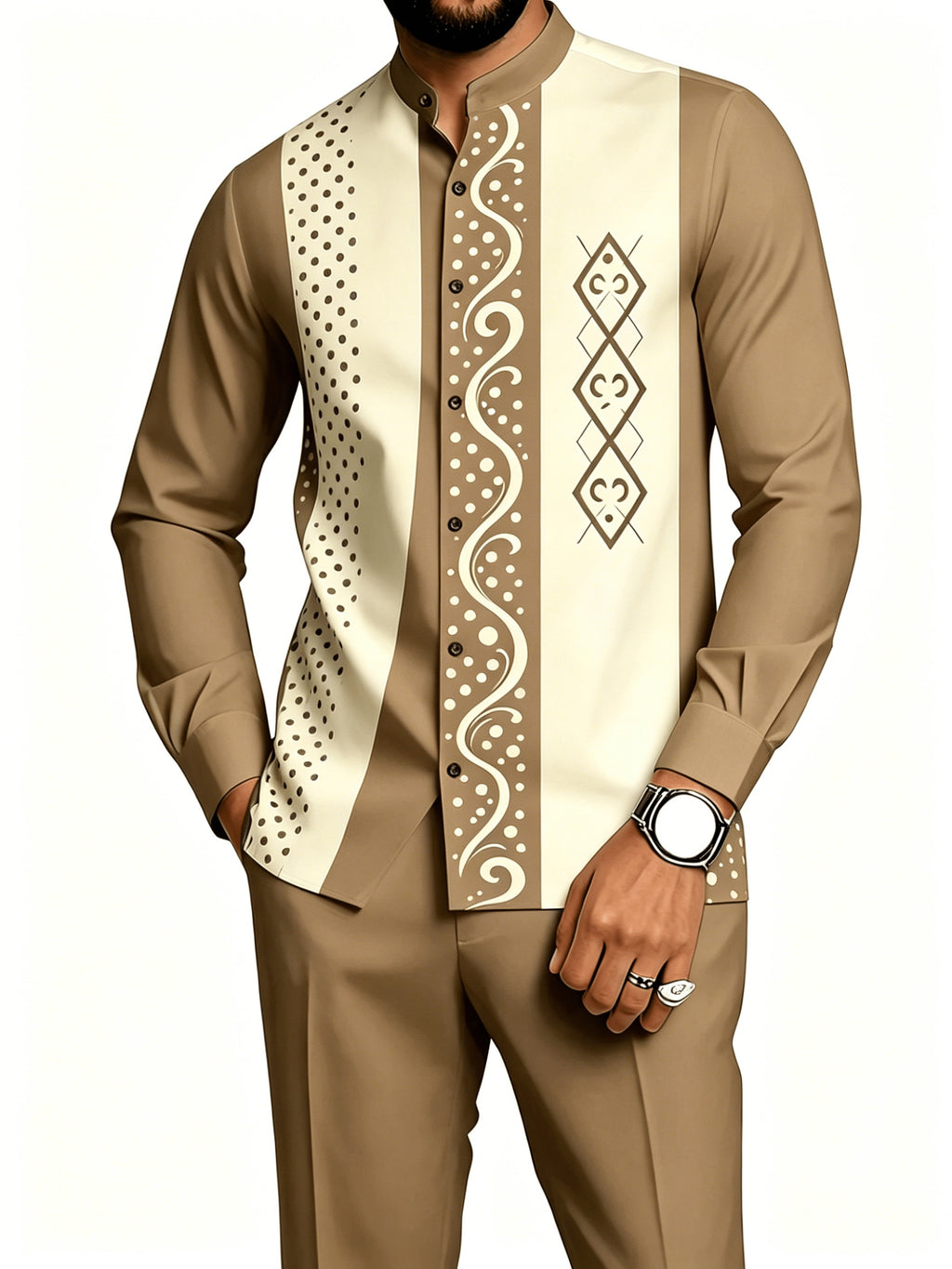 Men's 2-Piece Geometric Print Shirt Set - Breathable & Casual