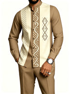 Men's 2-Piece Geometric Print Shirt Set - Breathable & Casual