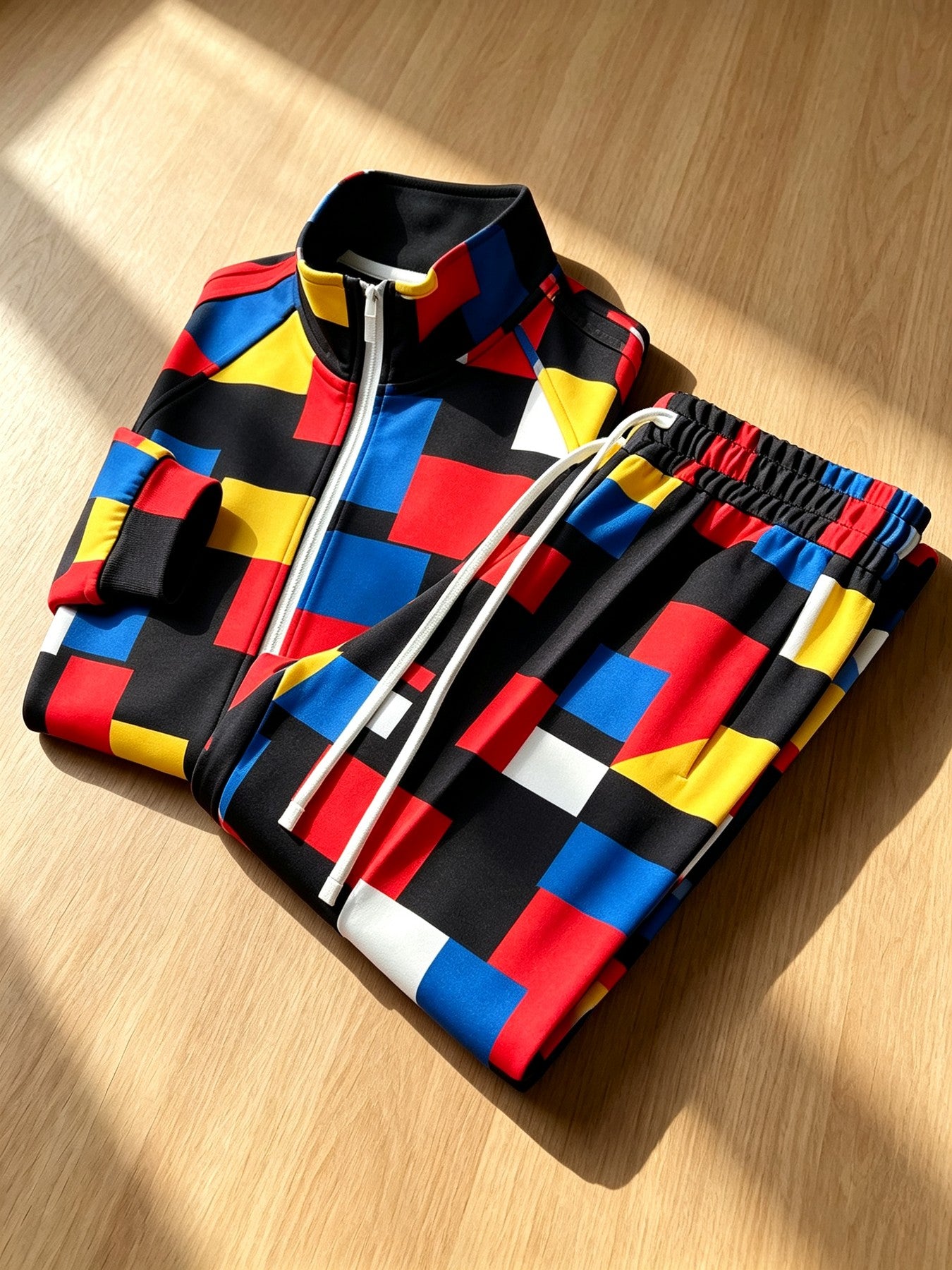 2-Piece Men's Stand Collar Zip-Up Jacket Set. Slim Fit, Soft and Breathable Fabric for All-Day Comfort.